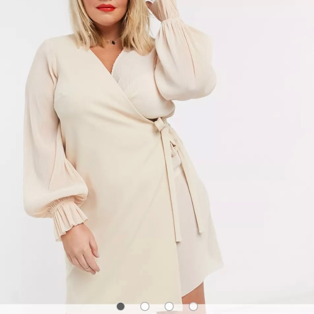 ASOS Curve Cream Wrap Dress with Balloon Sleeves